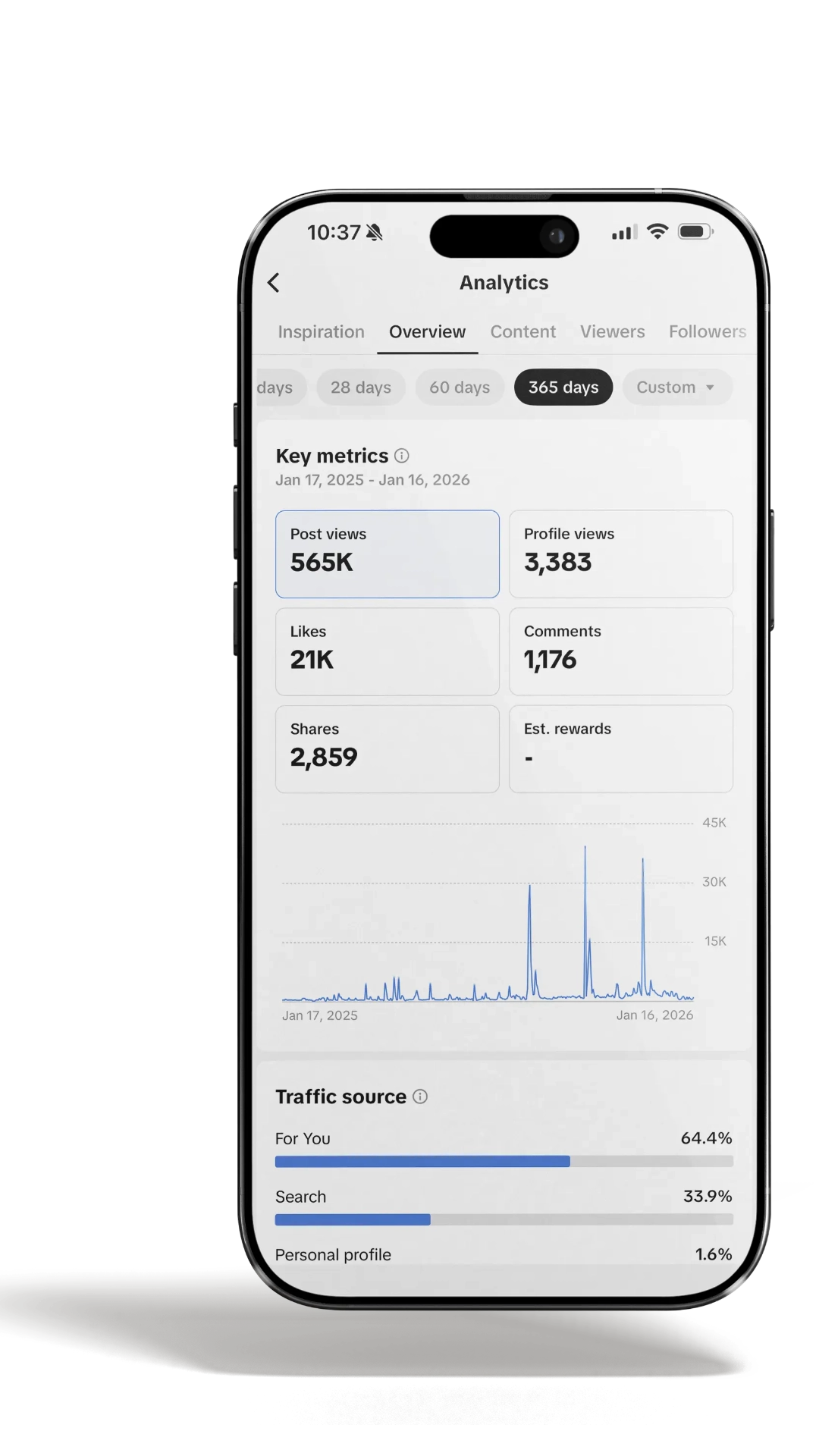 phone mockup showing social media growth analytics