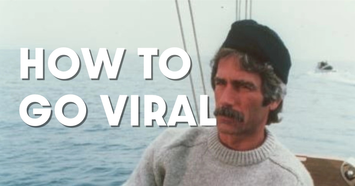 How to go viral blog graphic with bold text over a retro ocean scene